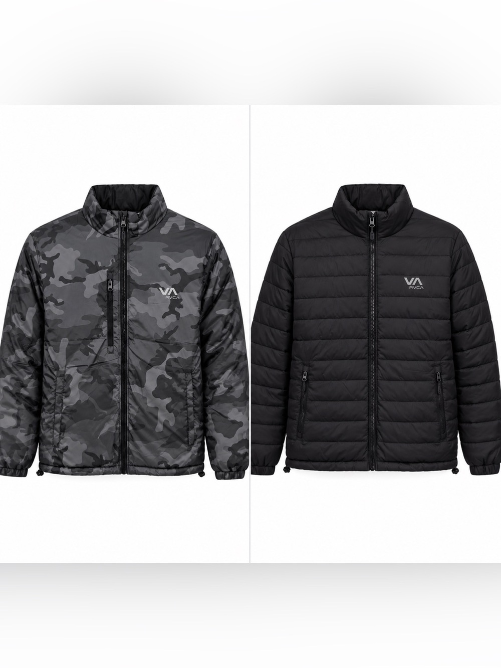 RVCA Reversible Packable Puffer Jacket Black Gray Camo Small NWT